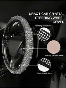 14-15 Inch Women's Crystal Diamond Shiny Rhinestone Steering Wheel Cover, Universal White Car Steering Wheel Protector - Multicolor - View 2
