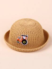 1 pieza Gorro de sol decorado con oso de dibujos animados de punto transpirable para bebés e infantes niños y niñas de 0 a 18 meses, primavera verano otoño - Caqui - Ver 15
