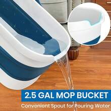 Collapsible Mop And Bucket Set With Scrub Mop And Brush, Tile Laminate Hardwood Floor Brush And Flat Mops For Floor Cleaning, Foldable Bucket With Washable Microfiber Mop(Blue) - Xanh và Trắng - Xem 5