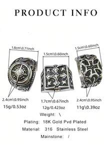 1pc Vintage Gothic Cross Engraved Floral Pattern Stainless Steel Ring, 316L Stainless Steel With Plating, Durable Waterproof Non-Fading Hypoallergenic, Suitable For Casual Wear And Fashion Styling - Silver - View 2
