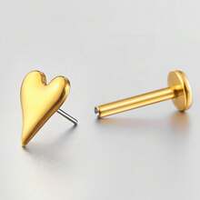 1pc ASTM F136 Titanium 16/18G Sharp Heart-Shaped Cartilage Tragus Labret Lip Stud Earring Helix Conch Flat Back Threadless/ Internal Thread Stud Piercing Jewelry For Women Men - Heart-shaped - View 15