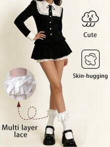 1 Pair Women's White Lace Ruffle Bow Ankle Socks | Lolita Style Cute Sweet | Frilly Kawaii Design | Perfect For Lolita Fashion & Sweet Outfits - Multicolor - View 1