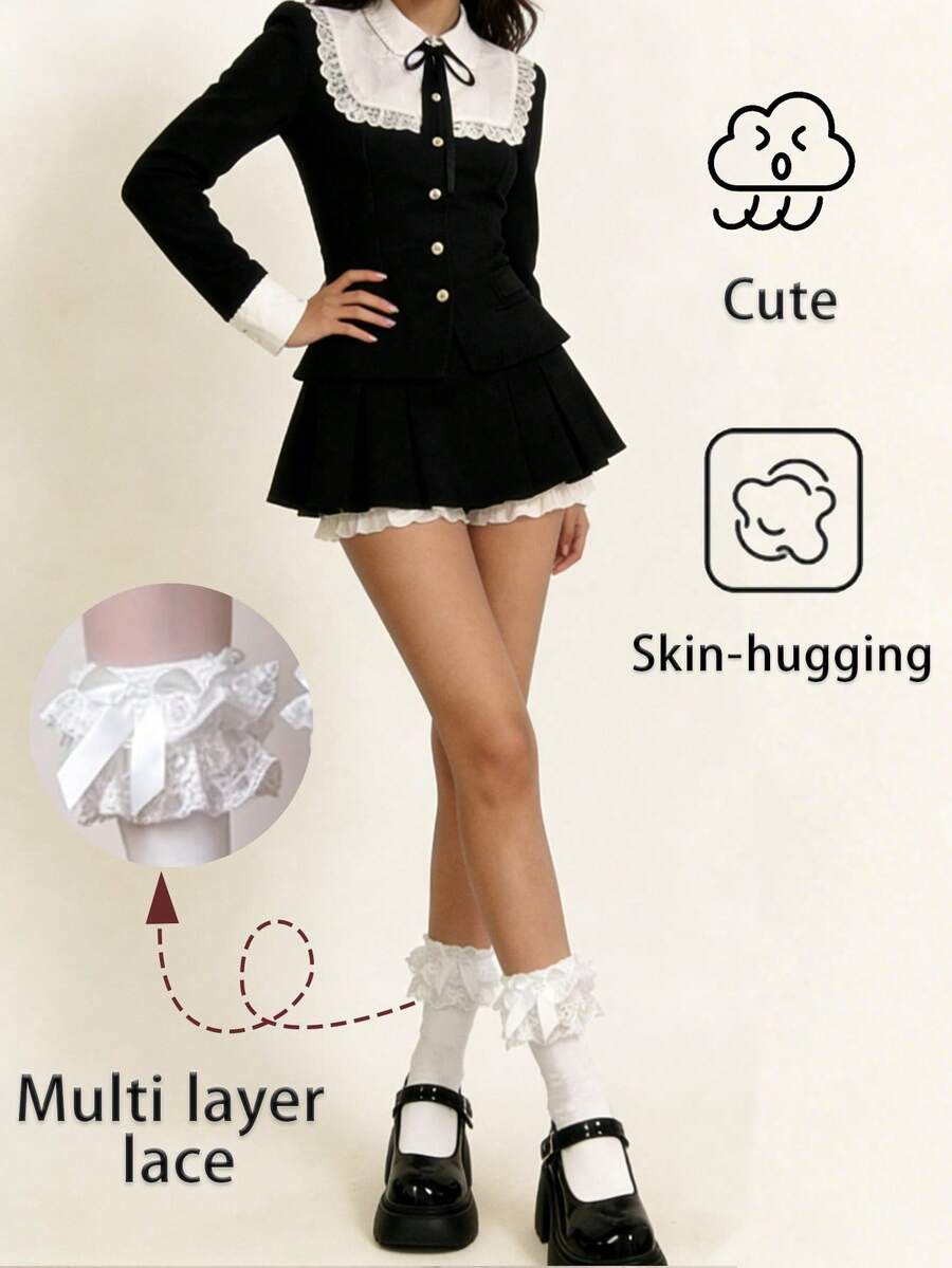 1 Pair Women's White Lace Ruffle Bow Ankle Socks | Lolita Style Cute Sweet | Frilly Kawaii Design | Perfect For Lolita Fashion & Sweet Outfits - Multicolor - View 1