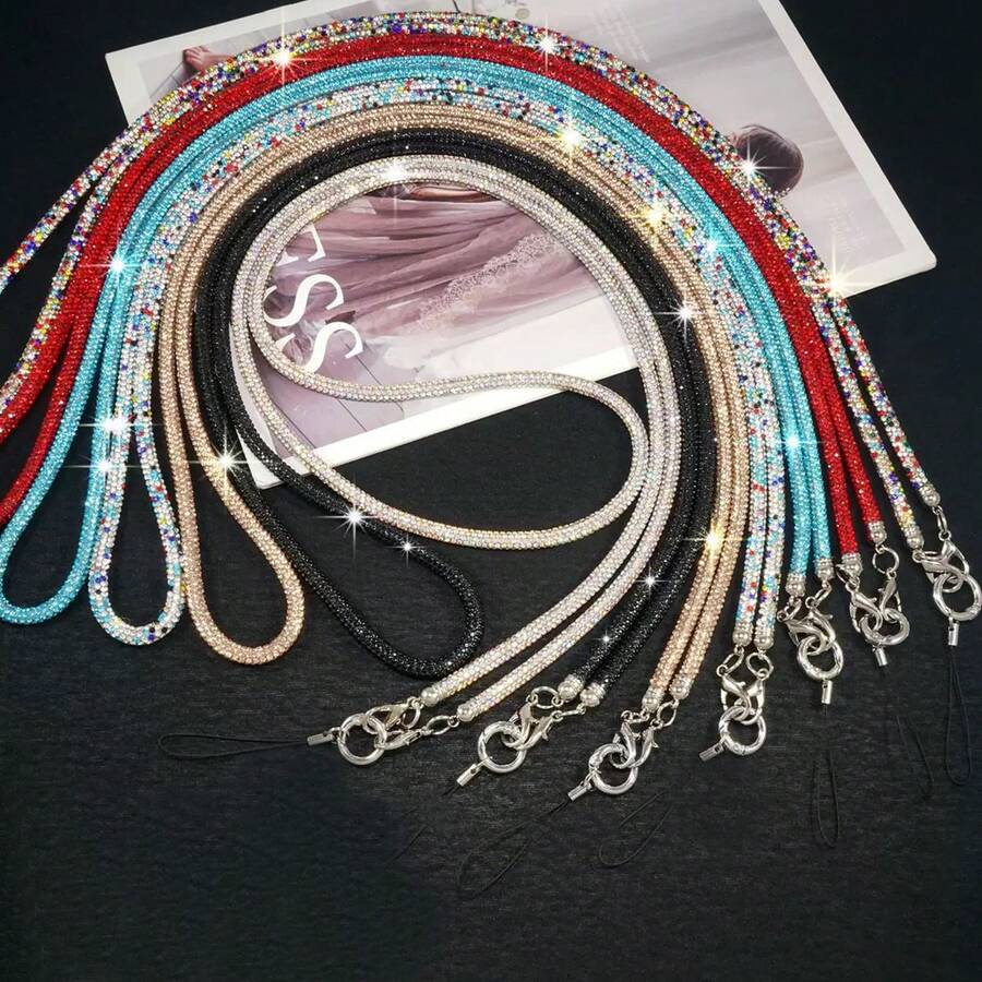 奢华高端全钻流苏挂绳龙虾扣钻石挂绳链，优雅时尚手机壳挂绳，闪亮双扣手提包挂绳替换装 - 彩色 - 查看 1