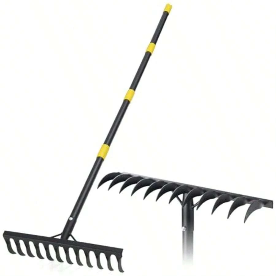 Garden Rake Heavy Duty 189cm Metal Rake With 12 Tines Bow Rake With Long Handle For Loosening Soil Leveling Lawn Farming Land Black Vff - Black - View 1