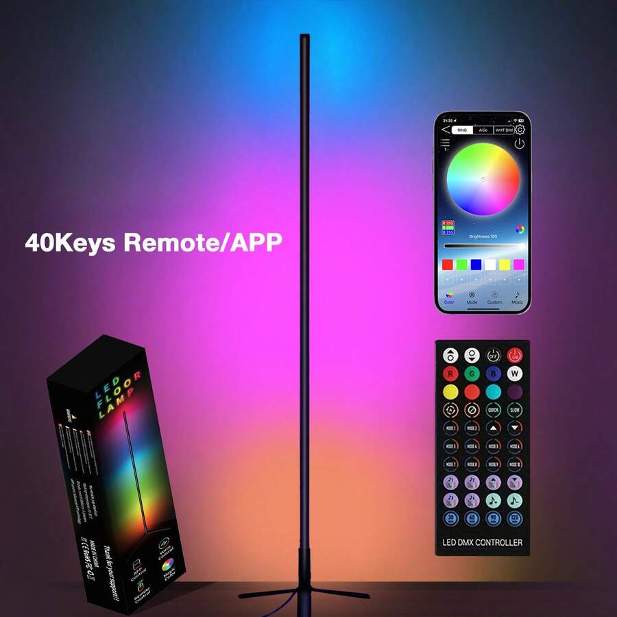 RGB Corner Floor Lamp, RGB LED Corner Lamp With Music Sync, Smart Light And Remote Control Color Changing Ambience Light, LED Lamp With  Vibrant Colors For Bedroom, Living Room Gaming Room (Not Adapter) - Floor Lamp(APP + Remote) - 查看 1