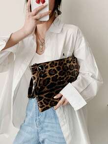 Women's Leopard Print Envelope Clutch Bag, Fashionable Casual Handbag, Versatile - Multicolor - View 3