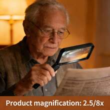 2.5倍和8倍带照明折叠放大镜，适合中老年人阅读报纸、检查手机、进行电子产品维修等。 - 可折疊 - 查看 6