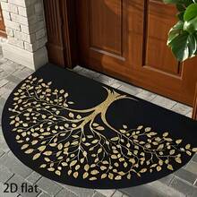 1pc Black Background Tree Of Life Semi-Circle Design Doormat, Modern Outdoor Entrance Carpet, Doormat, Small Rug, Welcome Mat, Carpet, Floor Mat, Outdoor Doormat, Kitchen Rug, Home Decor, Front Door Mat, Area Small Rug, Outdoor Mat, Home Decor, Area Rug, Garden Carpet, Washable Rug - Multicolor - View 4