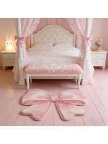 Korean Ins-Style Living Room Carpet, Pink Bow Bedroom Decor Rug, Asymmetrical Shape Dressing Table Carpet, Cute Minimalist Bathroom Balcony Washable Mat, Fluffy Closet Rug - A-744-f - View 1