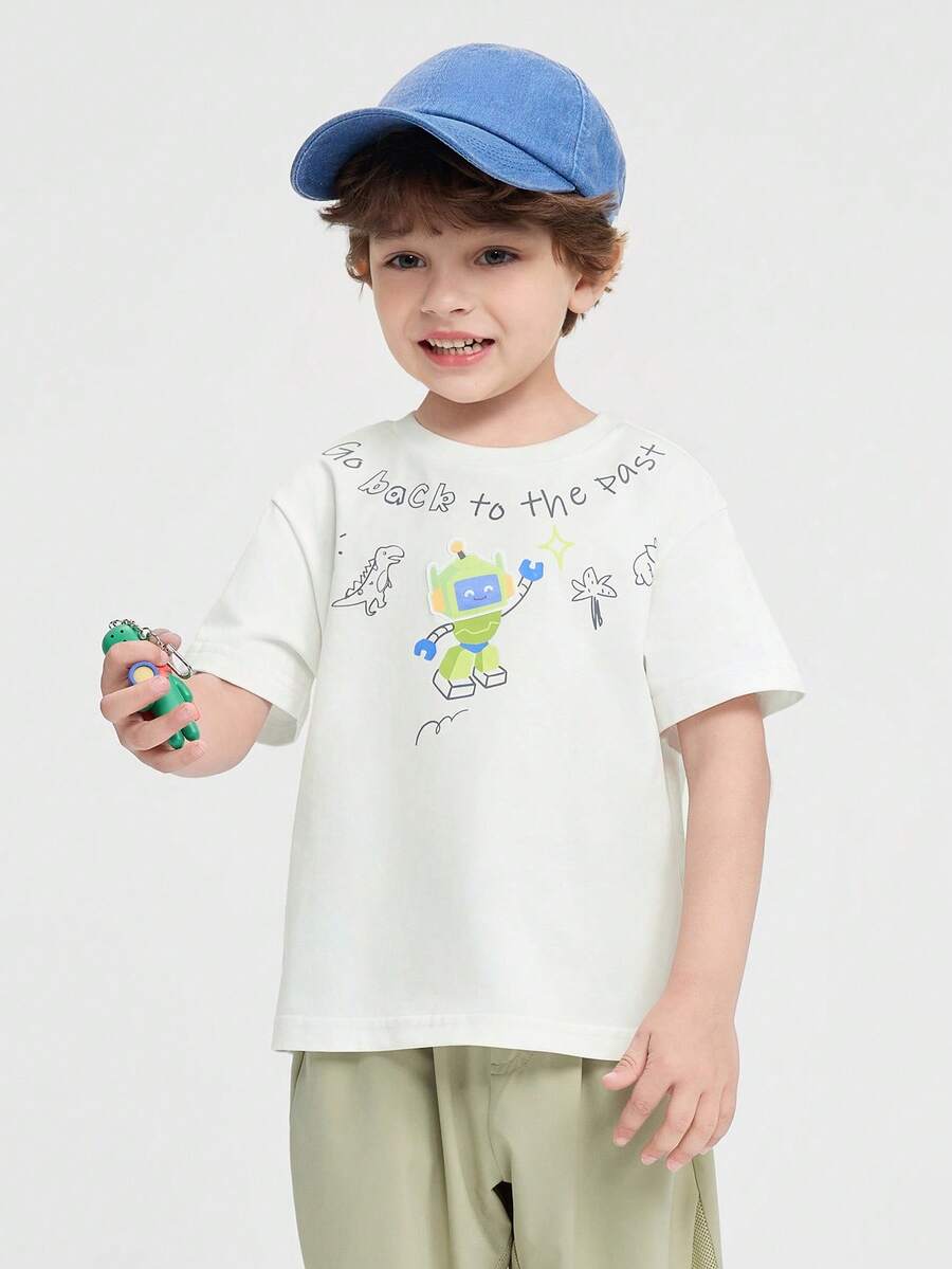 Balabala Áo thun ngắn tay bằng cotton họa tiết khủng long và robot dành cho trẻ em, thích hợp mặc thường ngày. - Benbai - Xem 1