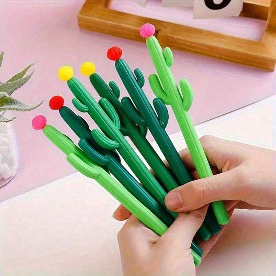 12 Pcs Gel Pens, Soft Grip Creative Cactus Pens With Flower Tops, Fun Stationery For School, Office & Home - Perfect Small Gift Idea - Multicolor - View 1