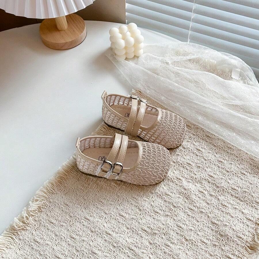 Sandalias de moda para niñas con empeine bajo tejido, zapatos transpirables tejidos para niñas pequeñas - Rosa - Ver 1