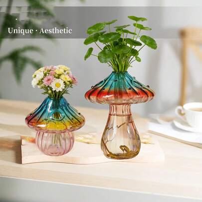 蘑菇繁殖花瓶，精美花瓶。水培花蕾花瓶，独特的玻璃花瓶，适用于家居、厨房、办公室装饰。