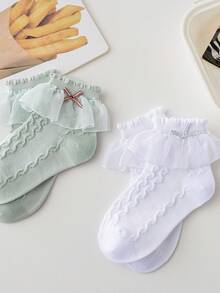 6 Pairs Of 6-Color Double-Layer Lace Girls' Princess Socks, Suitable For Spring, Autumn, And Summer Seasons, Suitable For Children Aged 1-10,Socks With Bows,Toddler Socks,Toddler Socks,Socks For Girls,Kids Socks,Toddler Girl Socks,Baby Socks Girl,Girl Socks,Princess Socks,Toddler Socks Girl,Kids Socks Girls,Cute Socks,Dancing Socks, Dance Socks, Latin Dance Socks - Multicolor - View 5