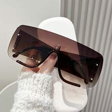 YI YAN Oversized Rimless Fashion Glasses For Men And Women - Futuristic Design With Integrated Structure, Metal Frame, Decorative Elements, - C2 Brown - View 5