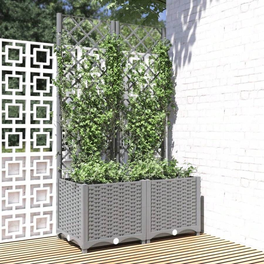 vidaXL Plant Pot With Trellis, Flower Pot, Planter Box, Flower Box, Climbing Aid, Trellis, Garden Trellis, Grey, 80x40x136cm, PP - Grey - View 1