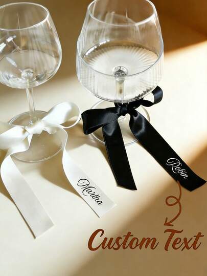 Customized Name Wine Glass Ribbon, Customized Personalized Wine Glass Bow, Customized Wedding Champagne Glass Bow, Personalized Ribbon Tag, Beverage Tag, Business Card, Customized Wedding Champagne Glass Bow, Suitable For Weddings, Parties And Bridal Showers