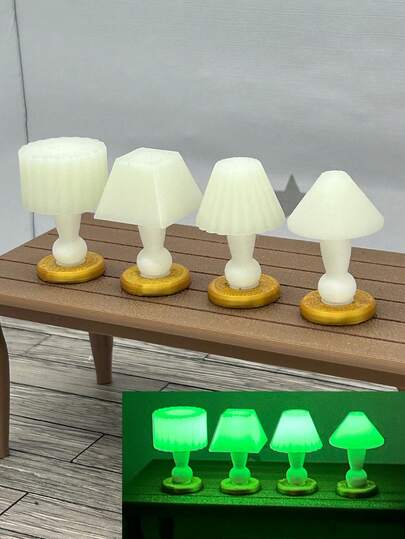Dollhouse Miniature Glow-In-The-Dark Table Lamp Ornament, No Power Needed, Luminous Night Decor