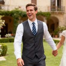 Men's Slim Fit Black Front Closure Suspender Vest, Formal Business Wedding, Spring/Autumn - Grey - View 3