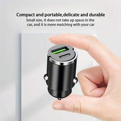 隐藏式车载充电器，USB + Type-C 快充，小巧便携，铝合金快充适配器