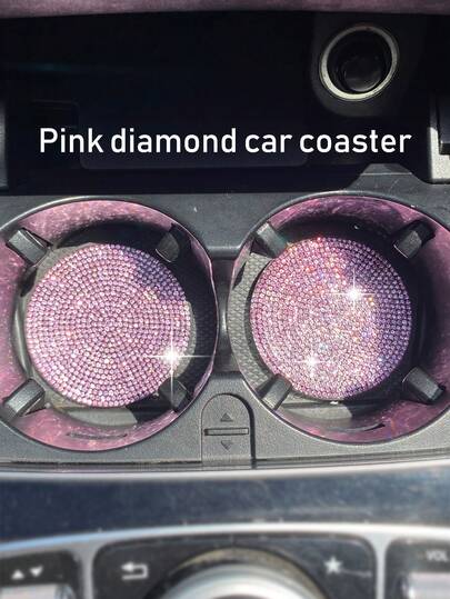 1pc/2pcs Car Cup Holder Mat With Rhinestones, Non-Slip White Glass Rhinestone Coaster, Car Seat Armrest Pad