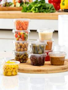 25-Piece Set Of Disposable Mini Plastic Soufflé Cups With Lids - Jelly Cups, Jelly Cups, 2oz/60ml 4oz/120ml Dip Ramekins, Salad Dressing Container Cups, Small Plastic Condiment Containers - White - View 5