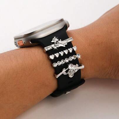 Set de 4 anillos decorativos de estilo oscuro, material de aleación de zinc, adecuado para correas de de 38 mm a 49 mm de la serie, accesorios decorativos, regalo de cumpleaños para amigos (la correa del reloj no está incluida)