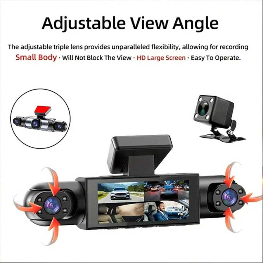 4-Channel 360° Dash Cam For Vehicles, With Front/Rear/Interior Cameras, Night Vision, Parking Monitoring And Continuous Loop Recording, Compact Dash Cam Suitable For Cars, Trucks, RVs, Buses (Battery Capacity 150mAh)