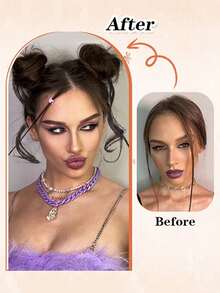 2件装合成凌乱盘发发髻发圈假发带编织弹性假发尾巴女士合成卷发马尾辫 - 龍須丸子髮圈多色 - 查看 2