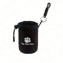 Dog Treat Bag With Clips - Portable And Durable Polyester Pet Training Bag, Dog Walking Bag, With Paw Print Design, Drawstring Zipper, Perfect For Carrying Snacks And Dog Treats With You. - 黑色 - 查看 11