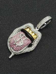 时尚嘻哈水钻舌头吊坠项链，男士水钻链说唱歌手配饰，街头嘻哈男士珠宝 - 個性潮男舌頭吊墜項鍊 - 查看 4