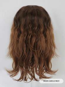 Men's Ombre Brown-Red Long Curly Wig, Natural Synthetic Hair, Rock Style Wig For Cosplay & Daily Wear - Brown - View 5