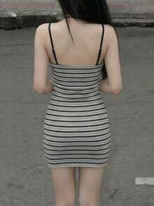 Women's Casual Striped Suspender Mini Dress, Slim Fit Suitable For Summer Daily Wear - Multicolor - View 2