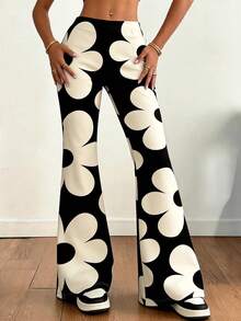 LOVE JOYY 女士 Y2K 复古印花喇叭休闲裤，高腰显瘦垂坠长裤，夏季休闲度假日常穿搭 - 彩色 - 查看 6