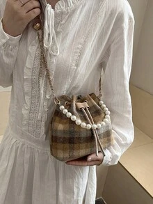 Dedoo Women's Minimalist Chain Strap Plaid Crossbody Bag - Brown - View 6