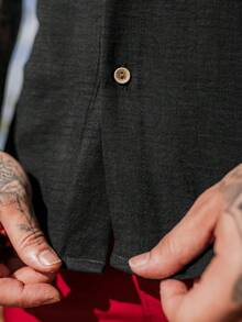 Men's Short Sleeve Linen Look Dress Shirt With Priest Collar - Shirt For Summer 2024 - Fresh Shirt - Beach Fashion - 黑色 - 查看 4