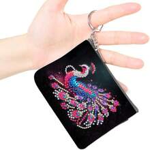1件套钻石画工艺套装零钱包，孔雀图案，女士迷你拉链钱包带钥匙扣，水晶圆钻DIY，适合日常旅行和携带 - 查看 17