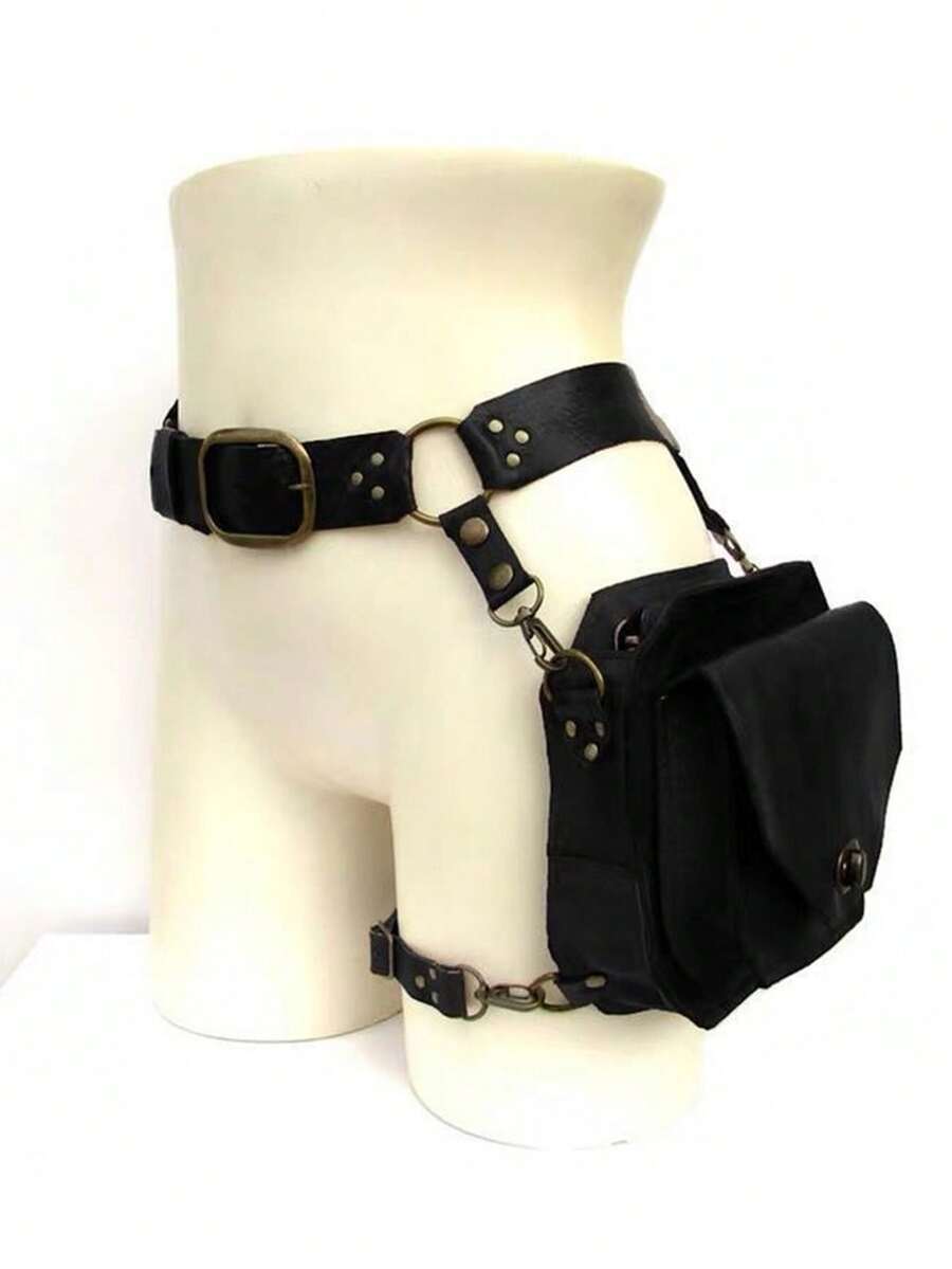 Vintage Style Leg Garter, Leg Garter And Crossbody Bag Set, Cool Decorative Leg Garter And Storage Bag, Thigh Storage Bag, Leg Pouch, Cosplay Leg Garter Prop, Retro Style Women's Leg Chain, Creative Unique Women's Leg Warmers, Sexy Women's Leg Decor - Multicolor - View 1