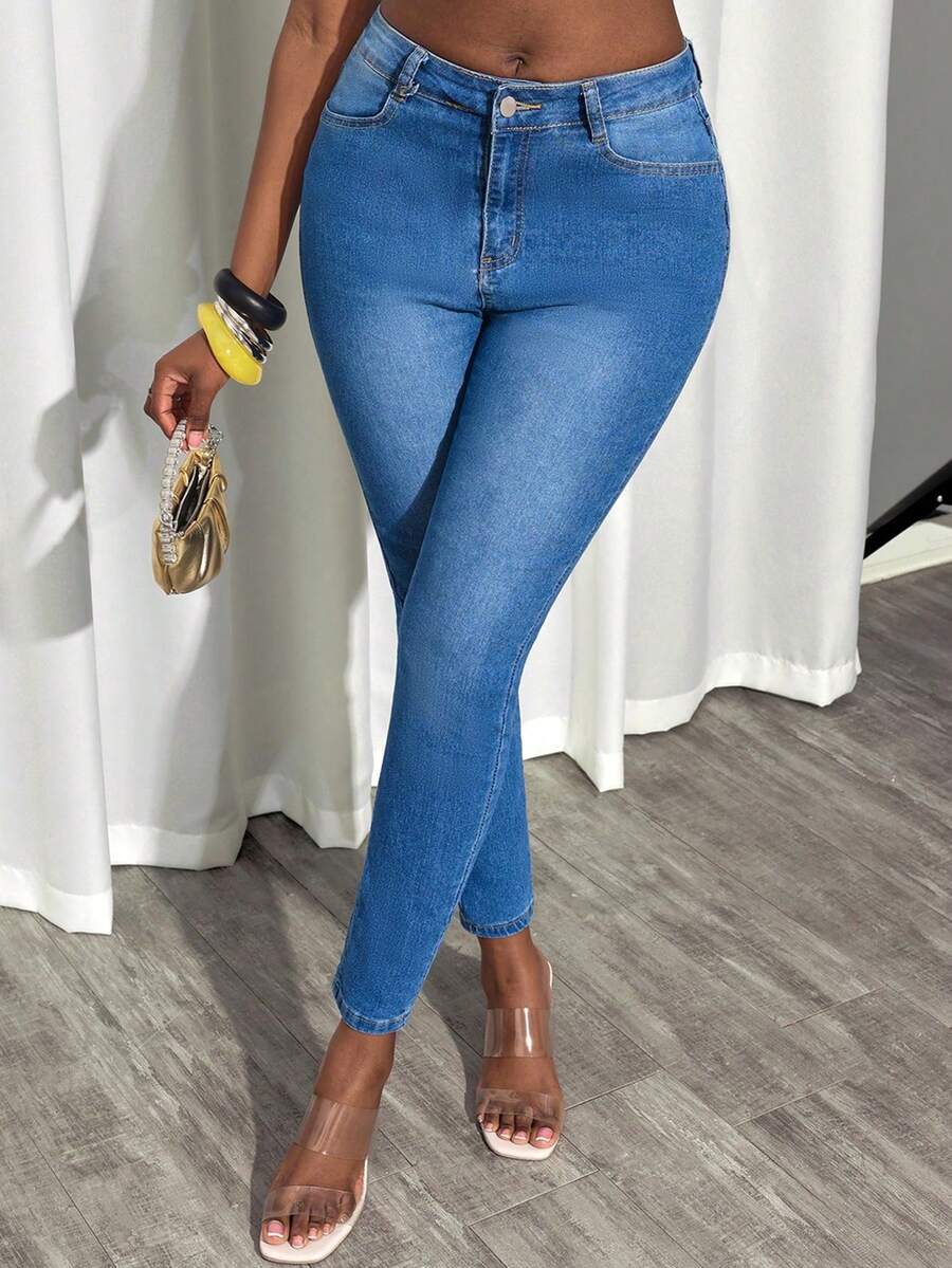 Women's Casual Solid Color Skinny Jeans Spring