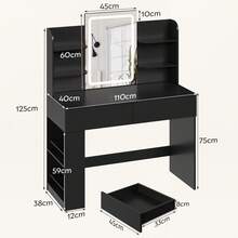 Devoko Dressing Table With LED Lighting, 3 Colors With Adjustable Brightness, Dressing Table With Mirror For Make-Up, Cosmetic Table With Adjustable Shelves, 2 Drawers, Modern, White - Black - View 9