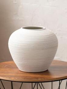 1个北欧极简陶瓷水培花瓶，适合家居装饰，现代简约装饰花瓶套装，适合鲜花，波西米亚风格花瓶，适合农舍、客厅、餐厅、桌面、书架、中心装饰、家居装饰、中心摆件、桌面装饰，白色条纹大号花瓶 - 白色 - 查看 9