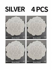 1/4/6/8/12pcs Silver Flower Shaped PVC Placemats, Washable, Easy To Clean, Wipe-Clean, Non-Slip, Holiday Wedding Party Dining Table Mats, Valentine's Day Home Decor - Silver - View 11
