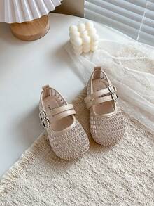 Sandalias de moda para niñas con empeine bajo tejido, zapatos transpirables tejidos para niñas pequeñas - Rosa - Ver 2