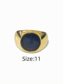 1 pieza Anillo de hombre minimalista casual ovalado, redondo, con diamante de imitación negros, hecho de acero inoxidable 316, chapado en oro de 18K por dentro y por fuera, impermeable e hipoalergénico, adecuado para hombres con estilo minimalista clásico - Anillos ovalados/redondos para hombre - Ver 37
