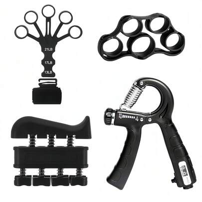 Bộ 4 dụng cụ tăng cường sức mạnh tay bằng silicon - Dụng cụ tập tay có thể điều chỉnh, dụng cụ kéo giãn ngón tay và luyện tập sức mạnh cầm nắm để xây dựng cơ bắp, món quà lý tưởng cho Ngày Valentine, Lễ Tạ ơn, Giáng sinh, Ngày của Cha.