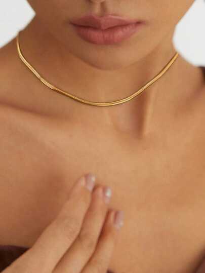 1 pièce Collier de chaîne de lame plaqué or 18 carats, en acier inoxydable, imperméable, hypoallergénique et indéfrisable. à la mode et polyvalent, convient pour un usage quotidien, les fêtes et les rassemblements.