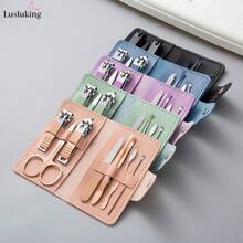 LUSLUKING 7件套不锈钢美甲护理套装，包括指甲钳、指甲锉、耳勺、眉毛修剪器，便携式美甲美容工具 - 彩色 - 查看 3