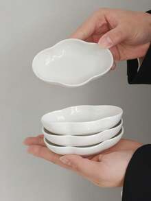1个/2个/4个/5个 简约白色云朵造型陶瓷盘，冰淇淋甜点碗，家用沙拉布丁碗，婴儿辅食陶瓷碗，创意小众零食碗 - 白色 - 查看 4