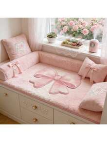 Korean Ins-Style Living Room Carpet, Pink Bow Bedroom Decor Rug, Asymmetrical Shape Dressing Table Carpet, Cute Minimalist Bathroom Balcony Washable Mat, Fluffy Closet Rug - A-744-f - View 5